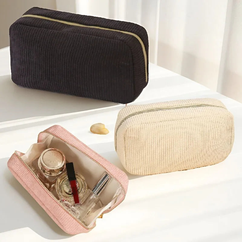 Corduroy Cosmetic Bag – Travel Makeup & Toiletry Organizer Pouch Cosmetic Travel Bag Zpaxo