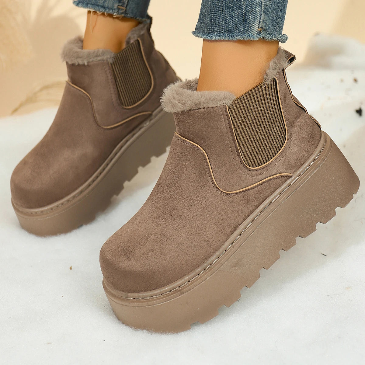 Women Snow Boots 2025 New Fleece Thickened Shoes Winter Fashion Warm Short Boots Large Size Cotton Shoes Ladies Zapatos De Mujer Zpaxo Khaki 40
