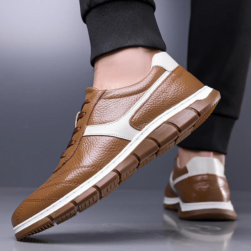 Men's Fashion Casual Shoes Leather Upper Lace-up Comfort Trainer