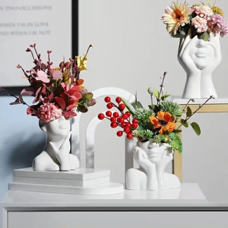 White Art Face Vase – Creative Desktop Ornament & Home Decor