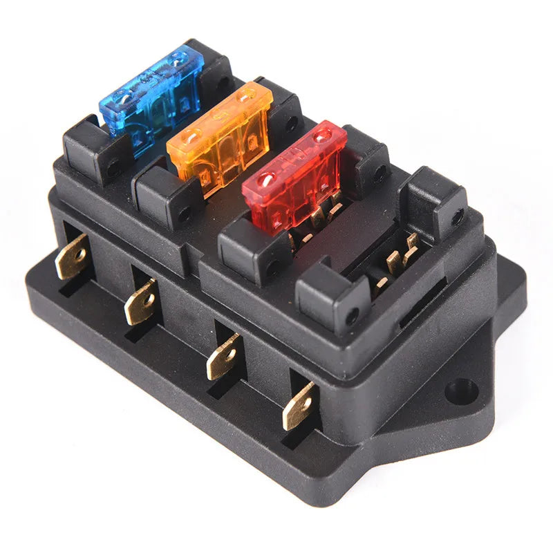 Car 4 Way Circuit Standard ATO Blade Fuse Box Block Holder 12V 24V+4