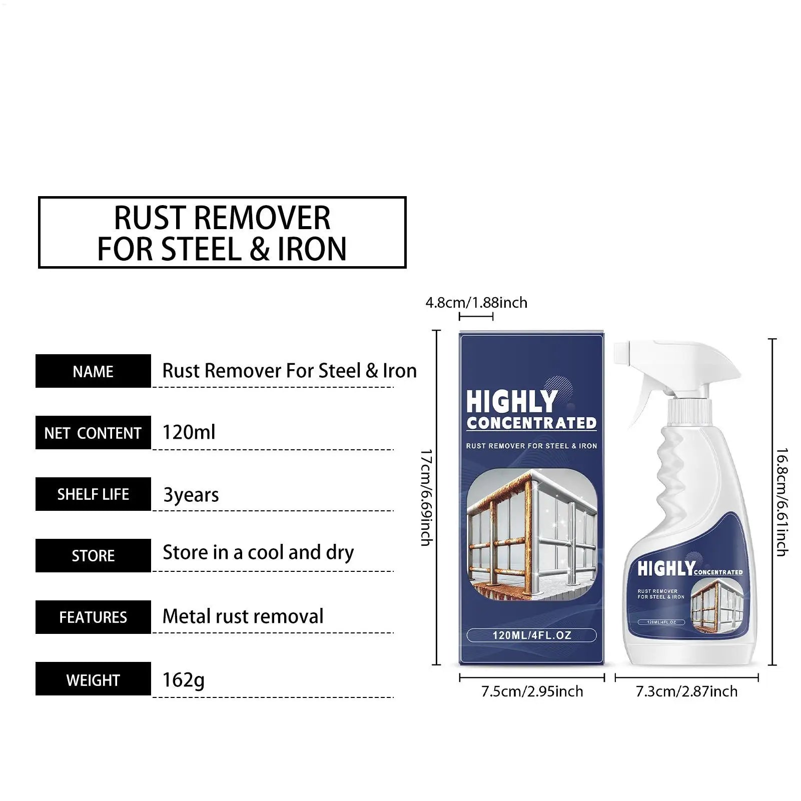 Metal Rust Remover Spray Powerful Fast Acting Heavy Duty Multipurpose
