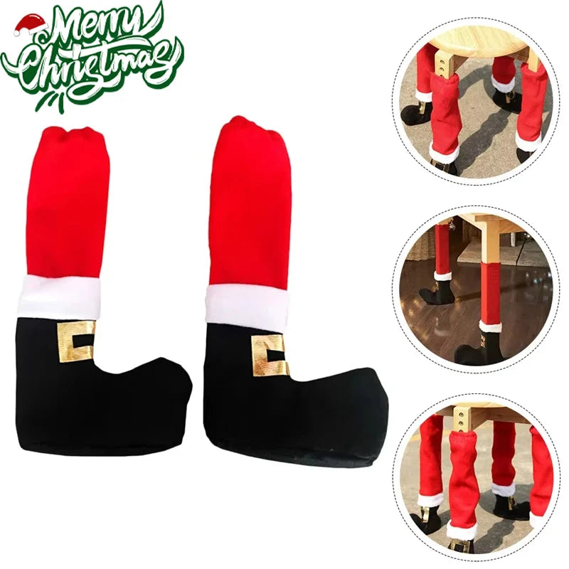 Festive Santa Boot Chair Leg Covers Cute Christmas Sock Decor Holiday