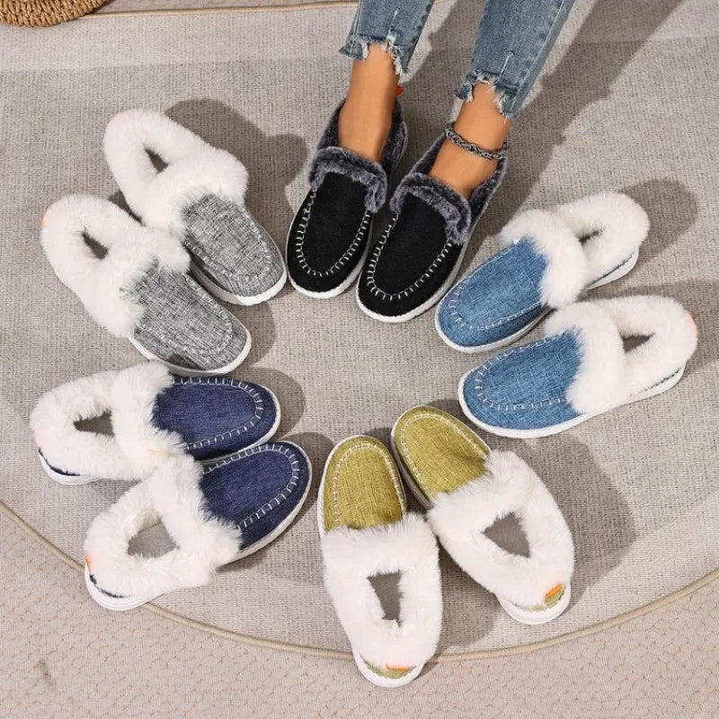 Women Casual Shoes 2025 New Slip-On Platform Sneakers Women Thickened Fluff Shoes Winter Warm Faux Fur Lined Ankle Boots Women Zpaxo