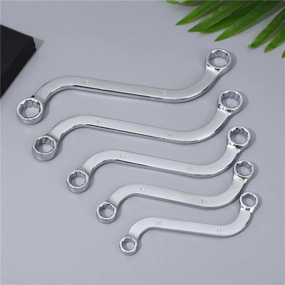 5Pcs Set S-Type Wrench 10-19 Size 140-240MM Length Elbow Wrench Curved Design Plum Plate Combination Ring Spanner Hand Tools Zpaxo