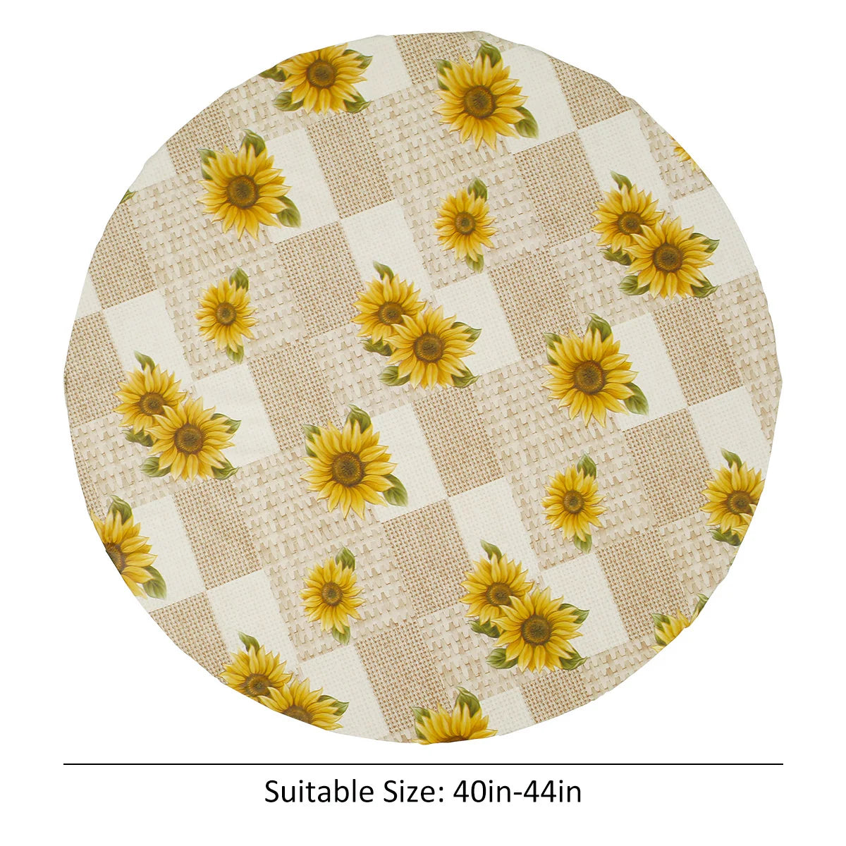 Waterproof Round Tablecloth Elastic Fixation Edged PVC Table Cover Flannel Backed Table Pad Oil-Proof for Dining Table Kitchen Zpaxo sunflower