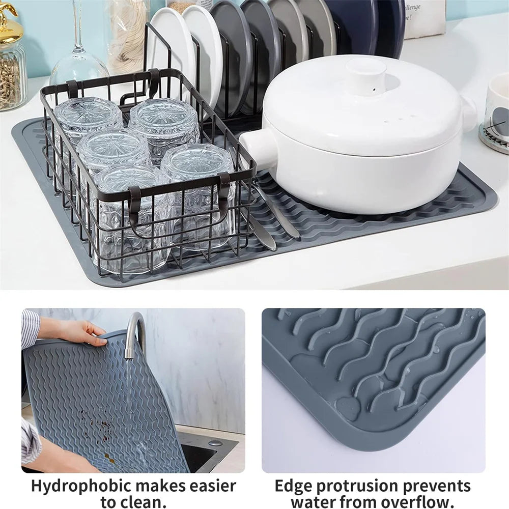Silicone Dish Drying Mat 2 Packs Non-slip Easy Clean Heat-resistant Zpaxo