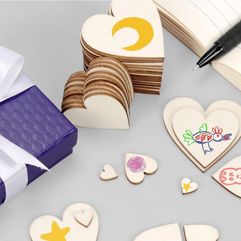 50/100/200Pcs Unfinished Wooden Hearts for Crafts 1-6cm Heart Blank Wood Ornaments Birthday Wedding Party Christmas Decor Zpaxo