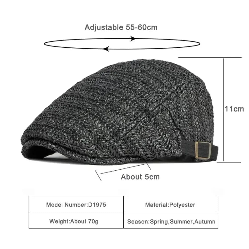 Casual Hollow Design Straw Beret Adjustable Sun Protection Newsboy Cap Breathable Ivy Cap Unisex Zpaxo