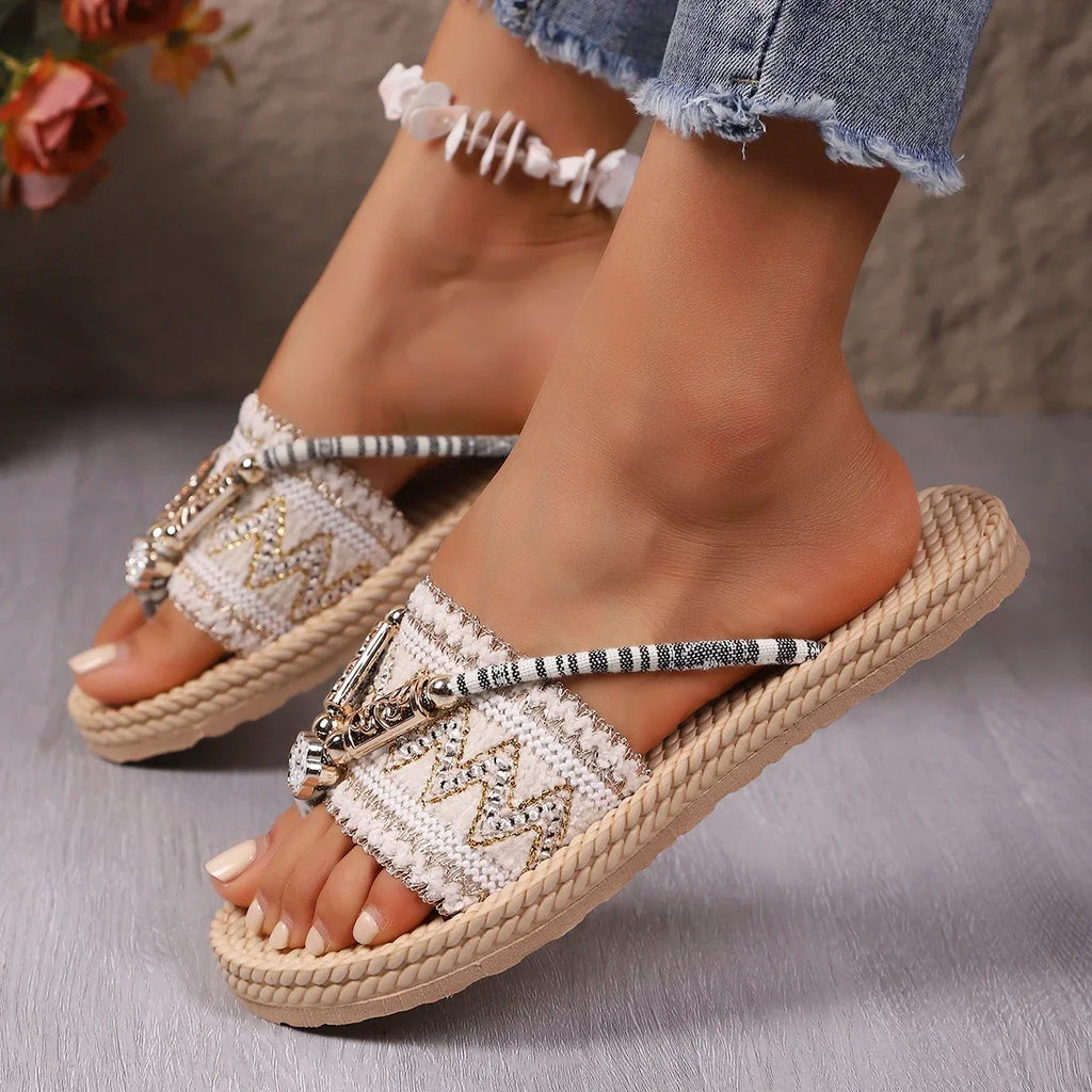 Women Slippers Open Toe Casual Shoes Summer Round Thick Soled Zpaxo
