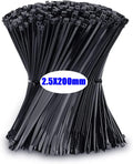 500Pcs Nylon Cable Ties Adjustable Self-locking Cord Ties Straps Fastening Loop Reusable Plastic Wire Ties for Home Office Zpaxo Black-2.5x200mm 400pcs
