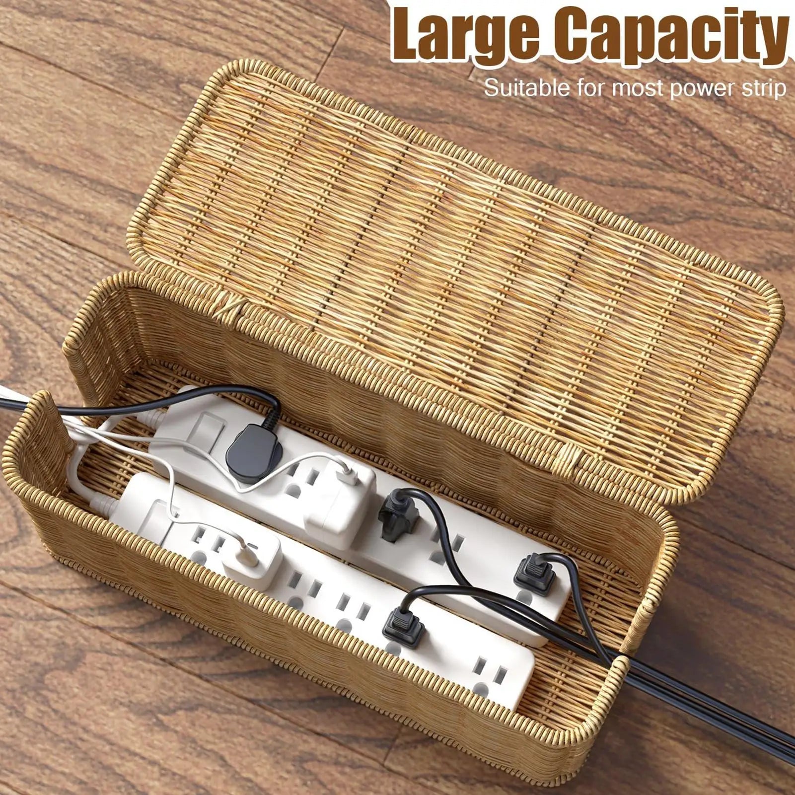 Cable Management Box Handwoven Imitation Rattan Cord Hider Organizer