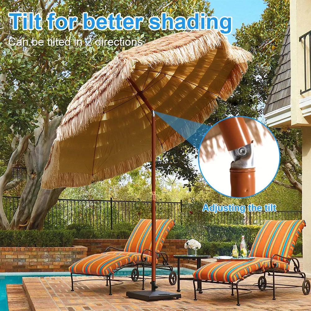 63inch Thatched Garden Umbrella with Tripod Base Beach Umbrella Outdoor Tiki Patio Umbrella for Garden, Lawn, Deck, Backyar Zpaxo