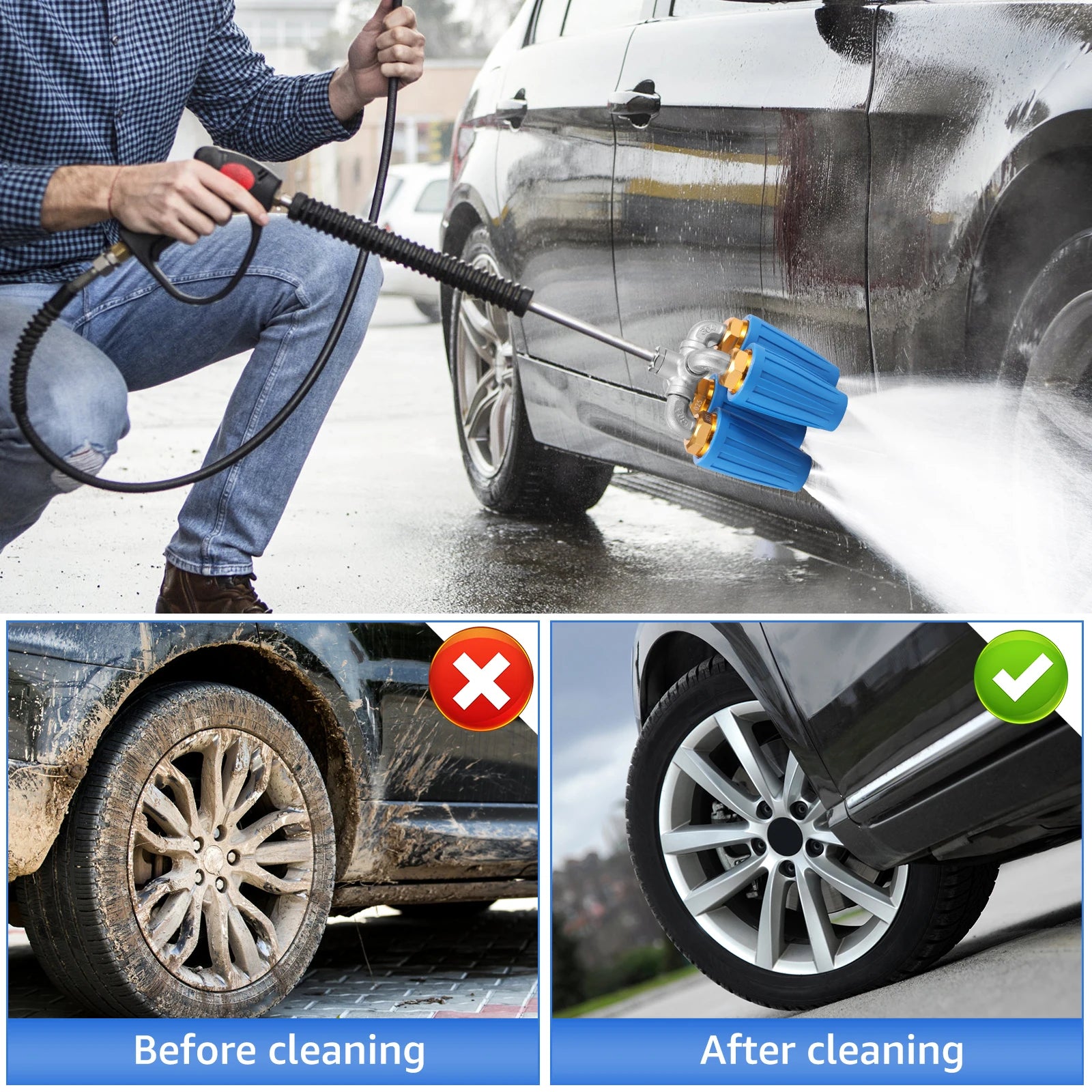 2.0 Orifice Quadruple Turbo Nozzle Pressure Washer 360° Rotating Turbo Nozzle with 1/4" Quick Connector 4000 PSI for Car Cleani Zpaxo