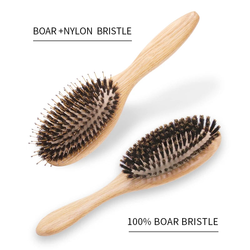 Custom Name Soft Boar Bristle Hair Brush Women Detangling Hairbrush Oak Wood Massage Comb for Wet and Dry Hair Barber Combs Zpaxo