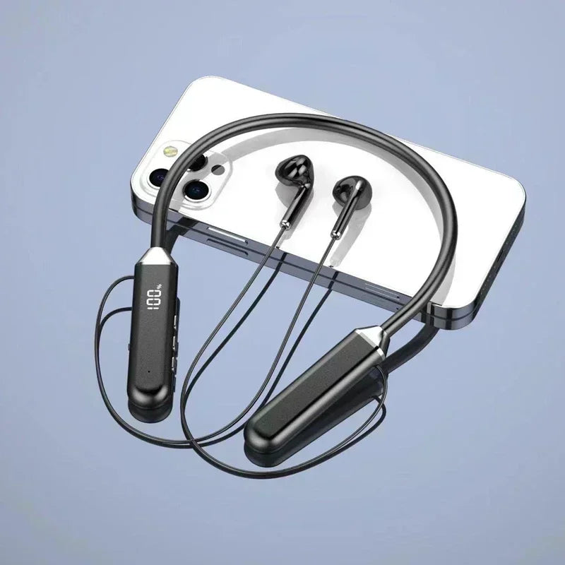 Wireless Neckband Bluetooth Earphones Sound Stereo Battery Display HD Zpaxo black