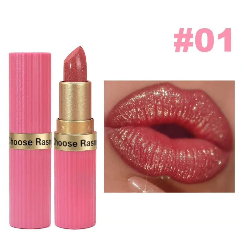 Pearlescent Pink Glitter Velvet Lipstick Delicate Pearl Shimmer Diamond Lipstick Waterproof Long Lasting Women Makeup Cosmetic Zpaxo 01