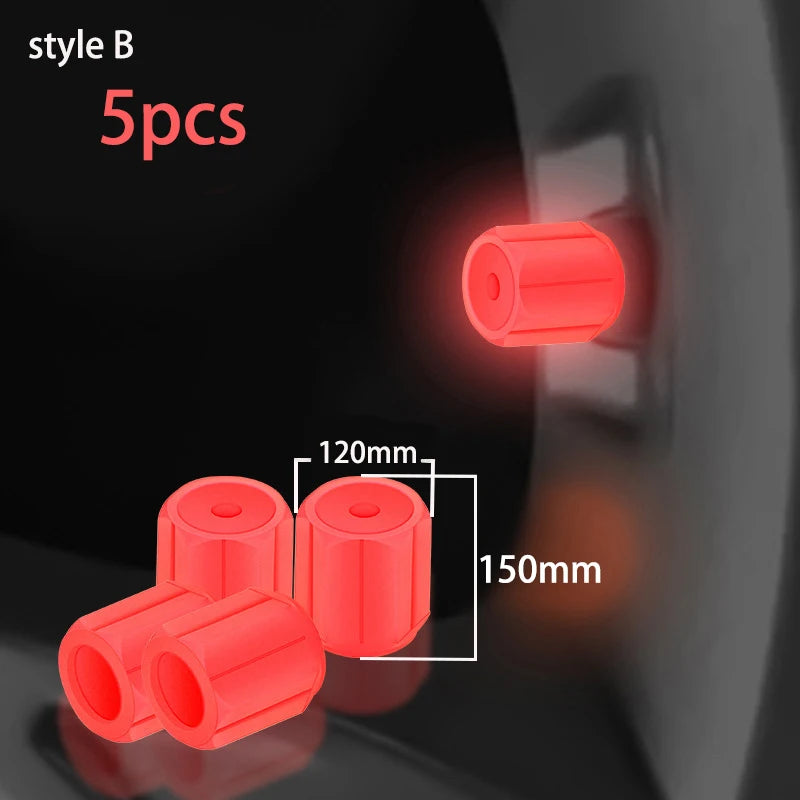 5pcs Luminous Valve Cap Car/Motorcycle/Bike Tire Screw Cap Protective Cap Valve Port Cars Tire decoration Parts Glow In Dark Zpaxo B RED