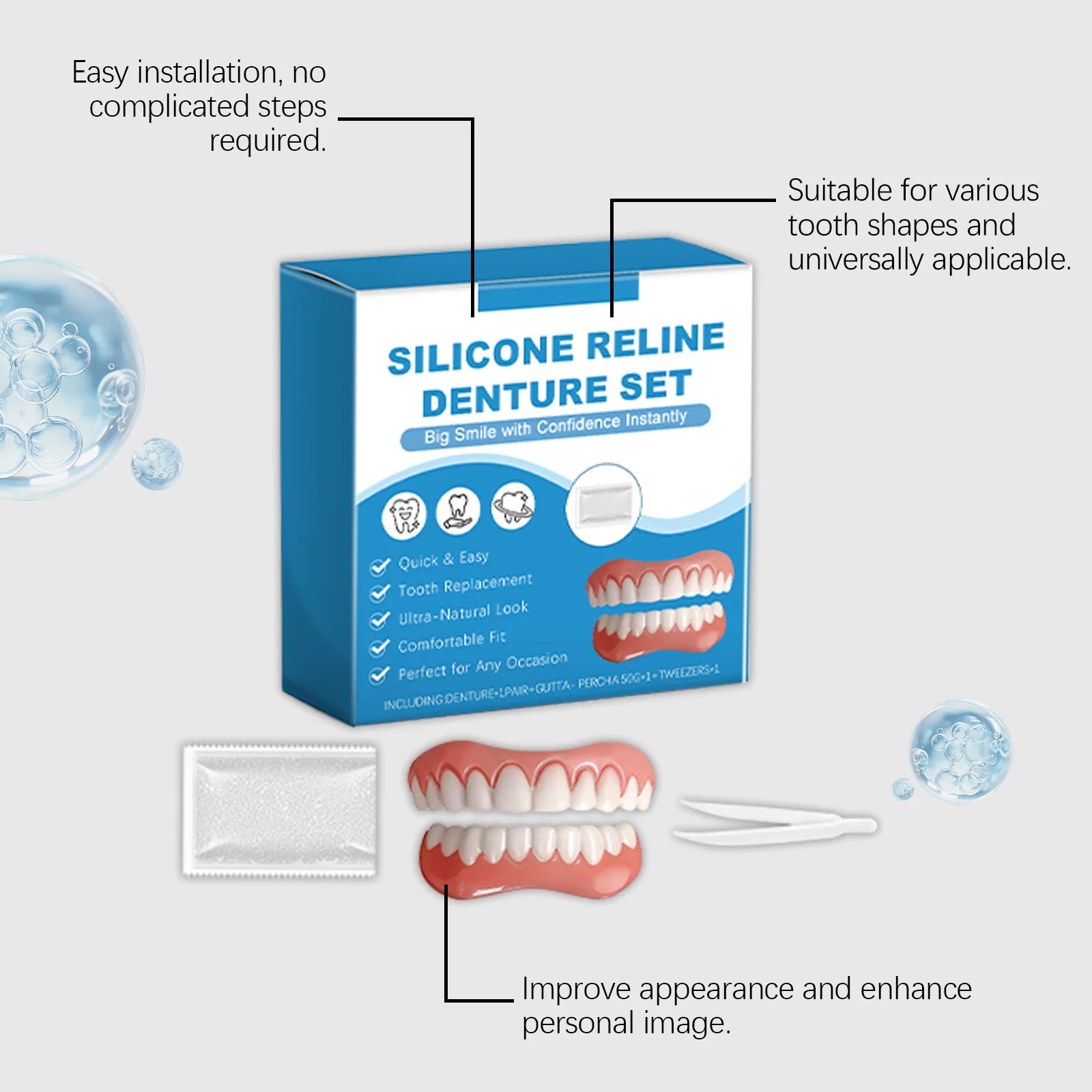 Silicone Reline Denture Kit – Fake Teeth Repair Set Denture Repair Kit Zpaxo