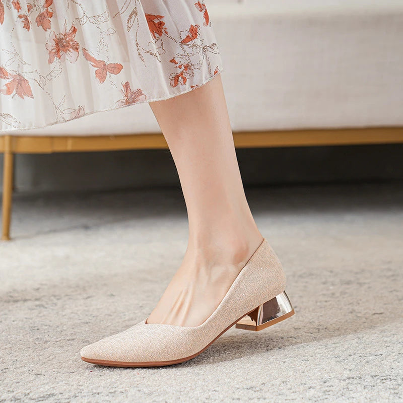 Womens Low Chunky Heel Pumps Solid Pointed Toe 40 43 Shoes 2024 Zpaxo