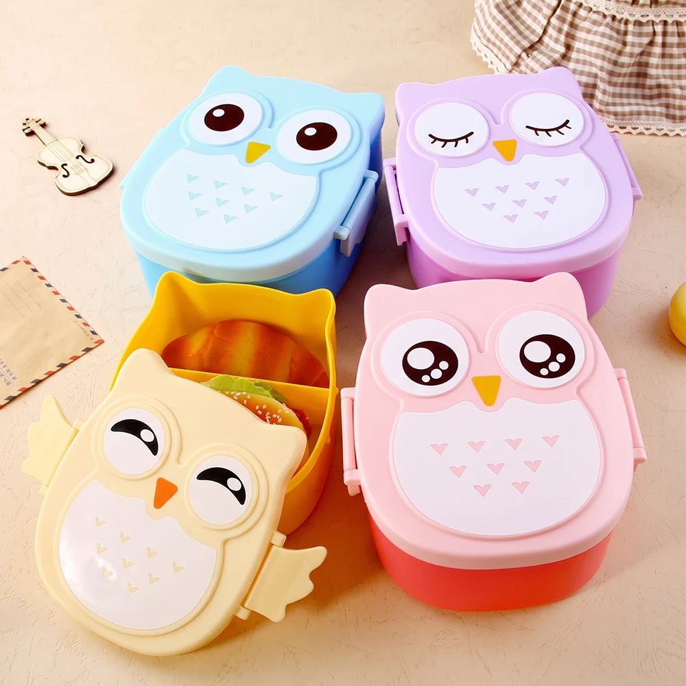 Portable Owl Lunch Box with Compartments Plastic Bento Box Cartoon Food Container Student School Food Storage Box Zpaxo