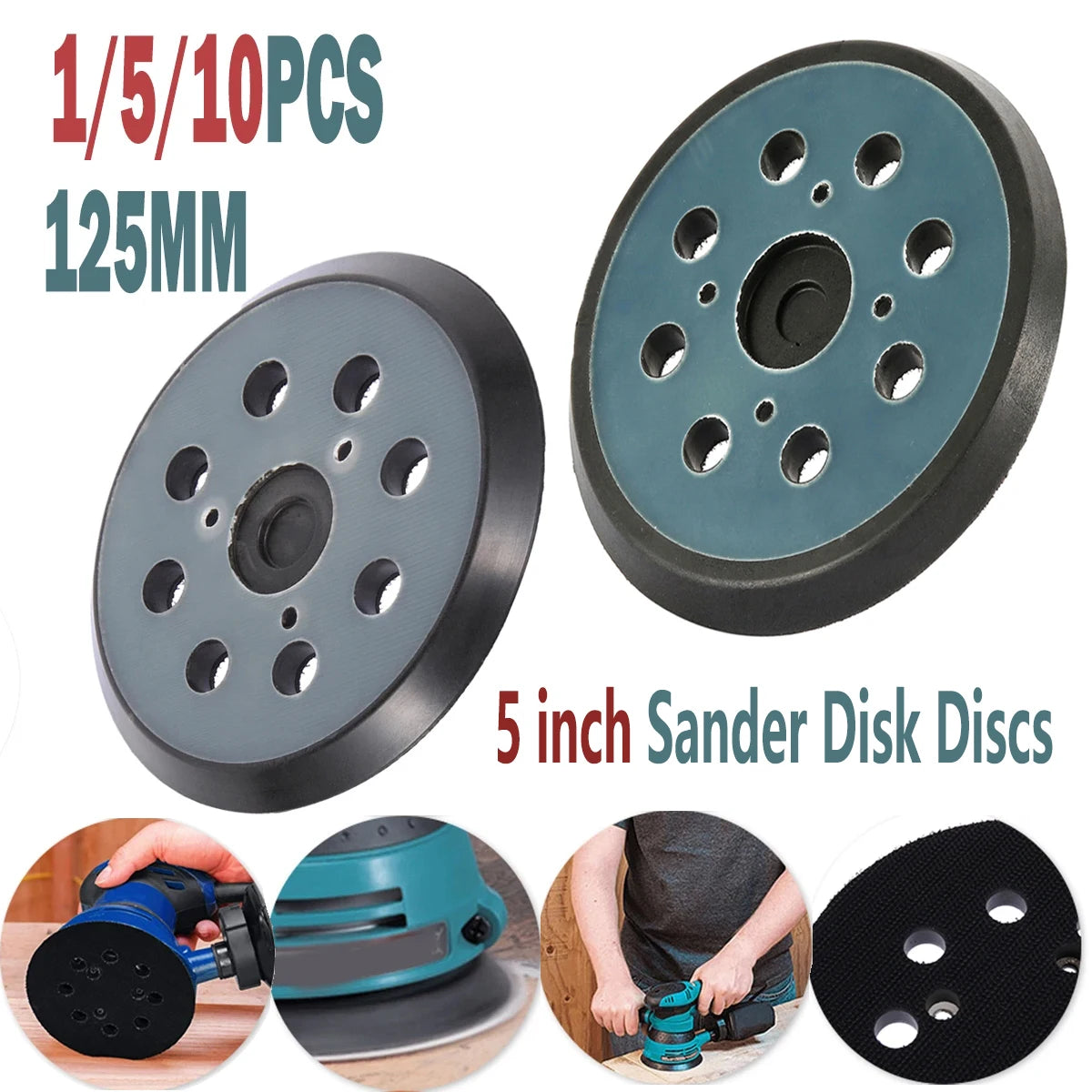 10PCS Grinder Backing Pad Hook and Loop 5 Inch 8 Holes Sanding Disc Sandpaper Tray for 125mm Polishing Machine Abrasive Tools Zpaxo