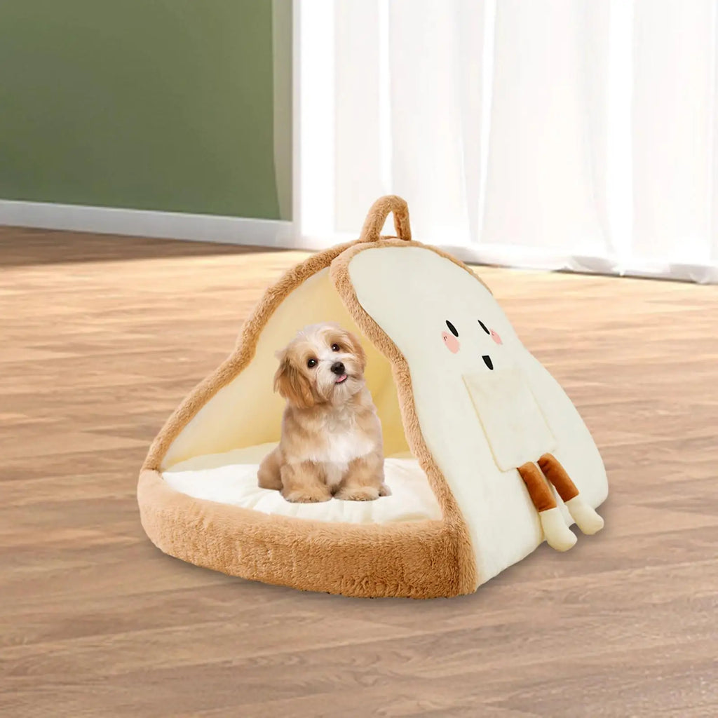 Pet Tent Cave Bed Self Warming Toast Shaped Cat Nest Puppy Cats Dog Zpaxo beige M