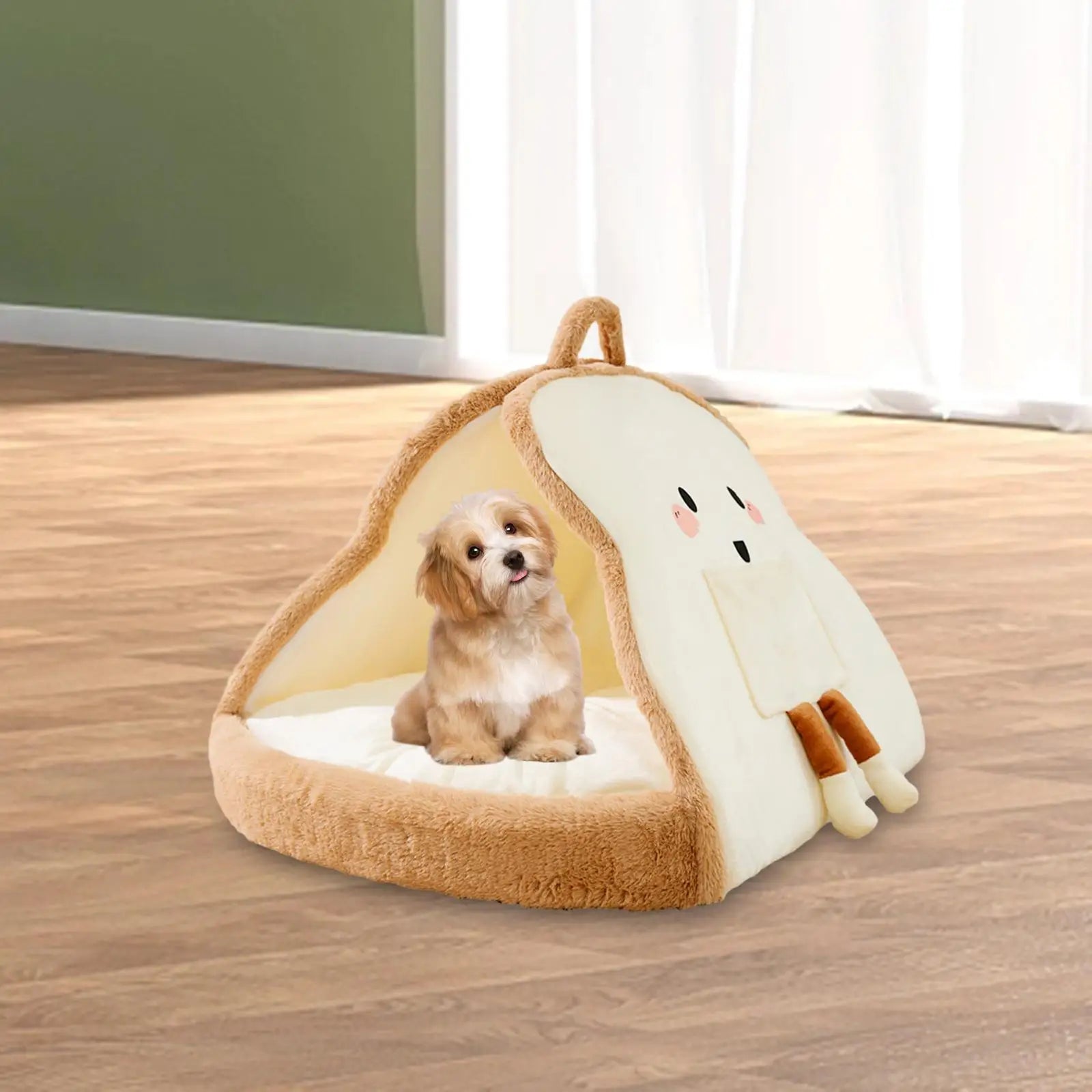Pet Tent Cave Bed Self Warming Toast Shaped Cat Nest Puppy Cats Dog Zpaxo beige M