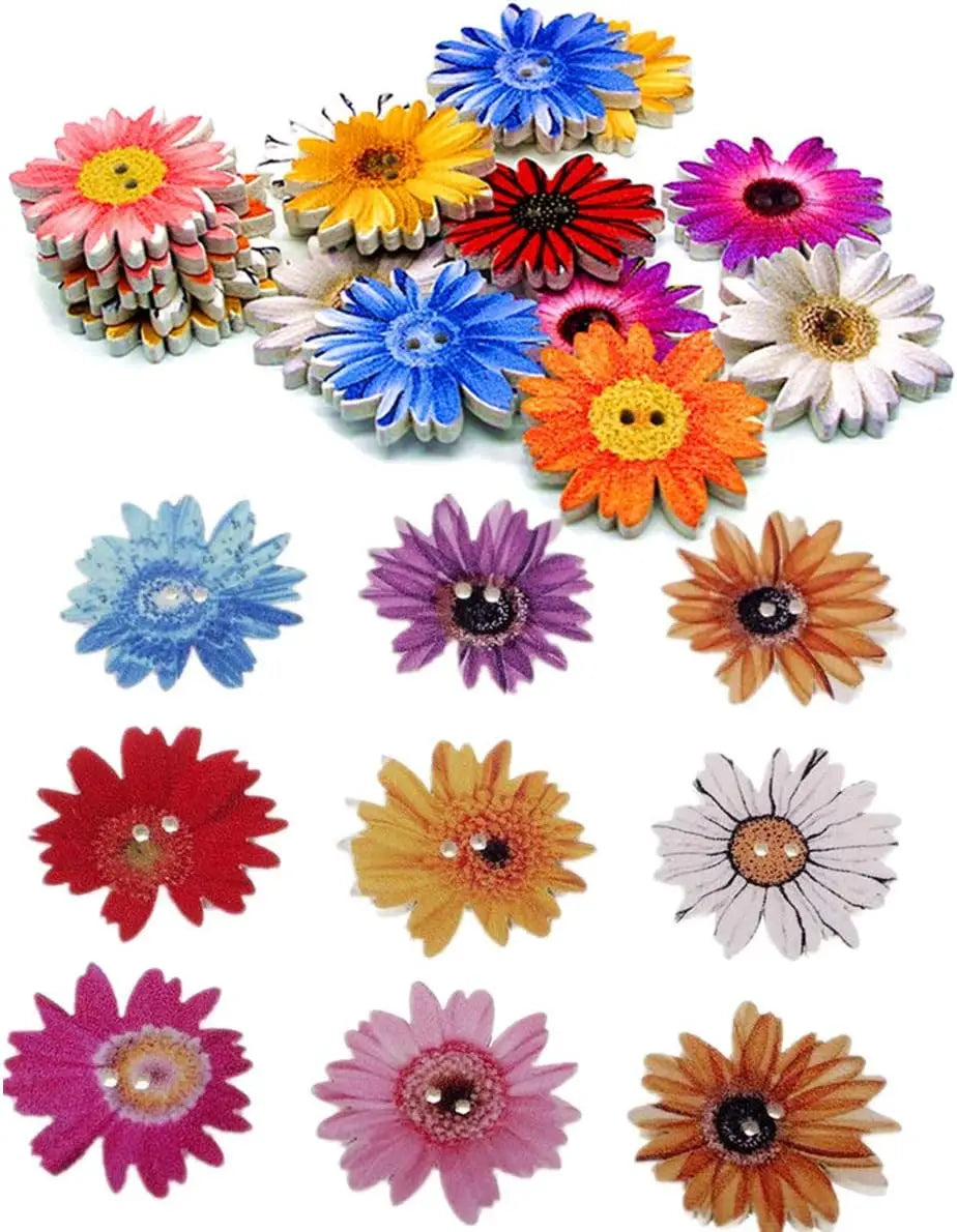 25mm Wood Daisy Flower Buttons – 2-Hole DIY Craft Buttons Wooden Craft Buttons Zpaxo 20PCS