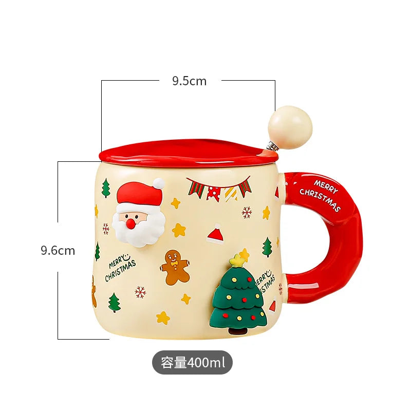 Christmas Themed Mugs Magnetic Attachment Lid Spoon Cute Ceramic Cup