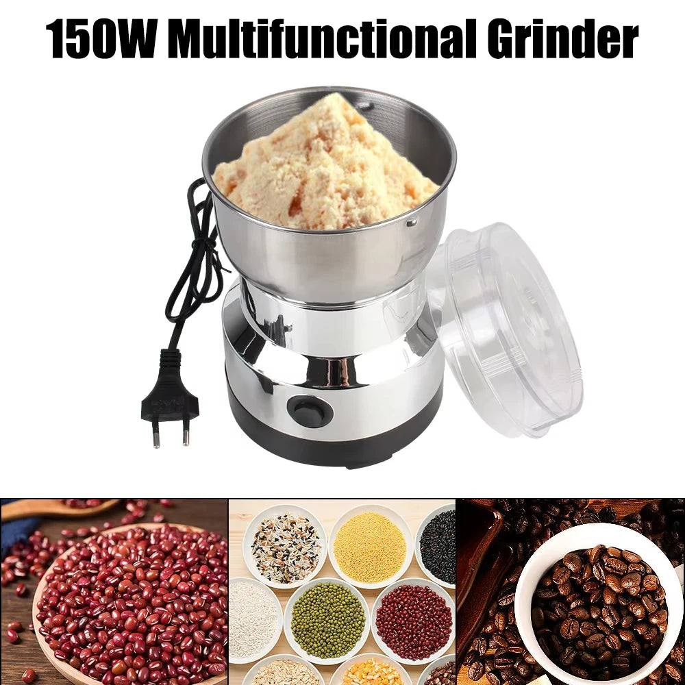 Mini Electric Grinder 300ml Ultrafine Pulverizer for Baby Food Coffee Spice Pepper Grain Mill with 2/4 Blades for Household Use Zpaxo silver EU