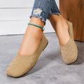 2026 Spring Autumn Square Toe Flat Office Boat Solid Knitted Slip