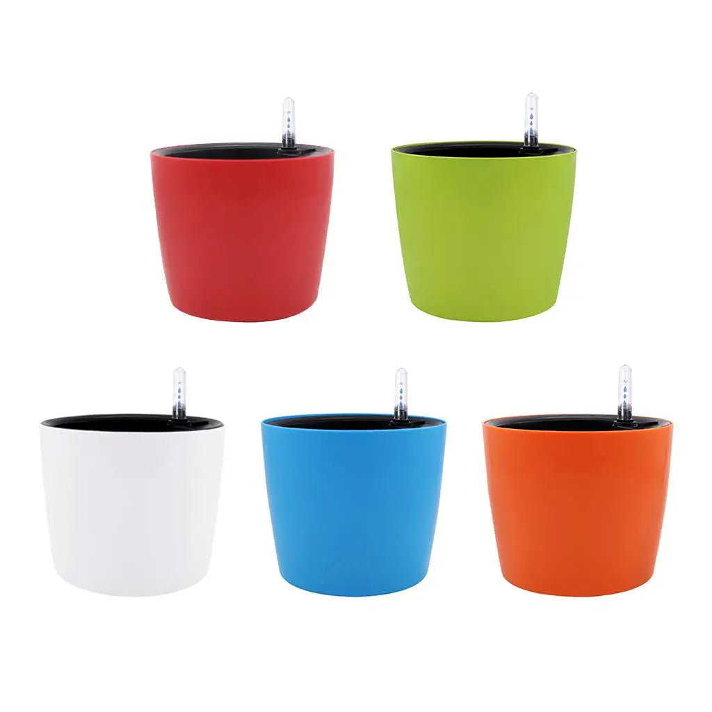 Round Self-watering Plant Flower Pot Water Level Indicator Plastic Zpaxo