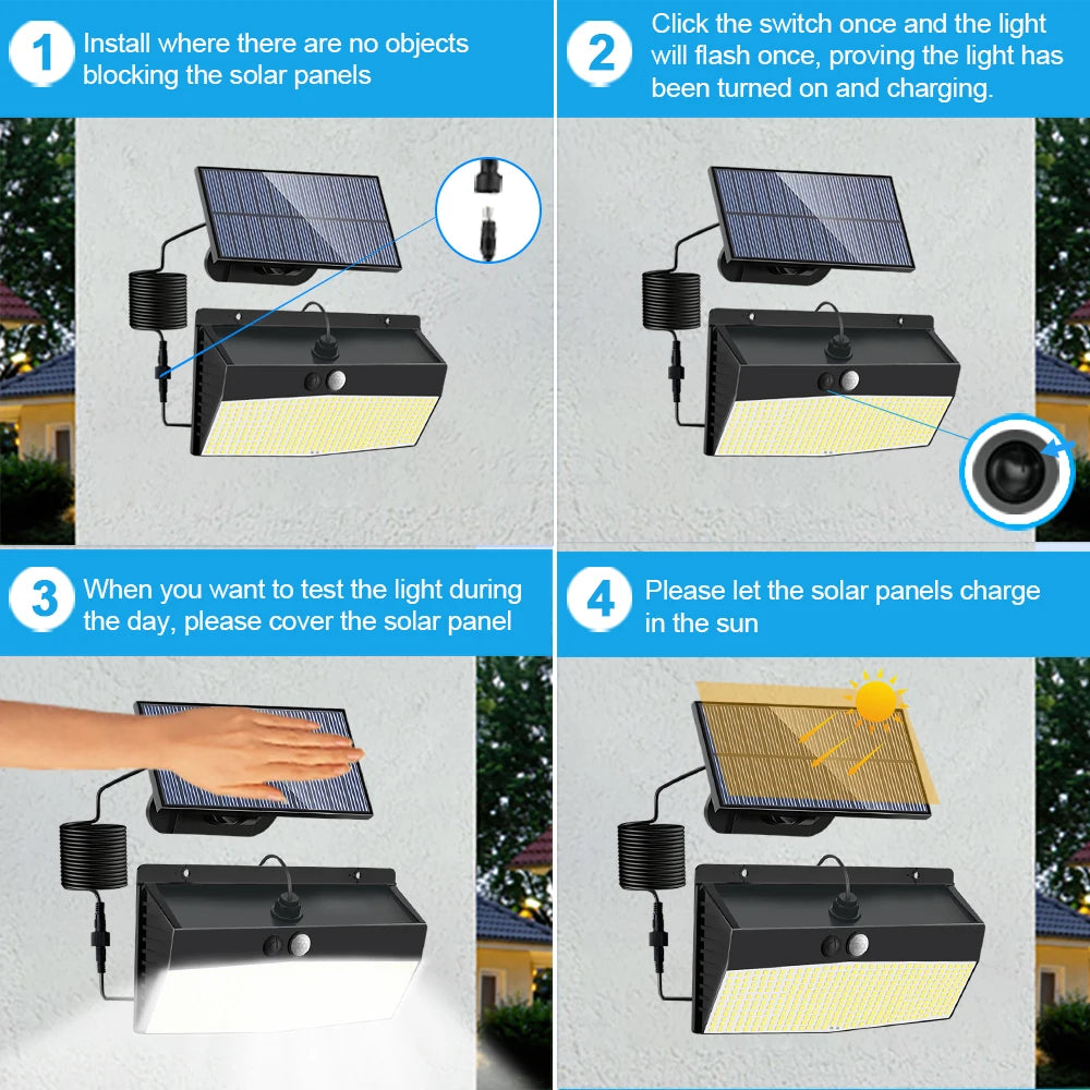 Outdoor 368/468 LED Solar Wall Light Motion Sensor Lights 3 Lighting Modes Solar Powered Garden Lights For Garden Lighting Zpaxo