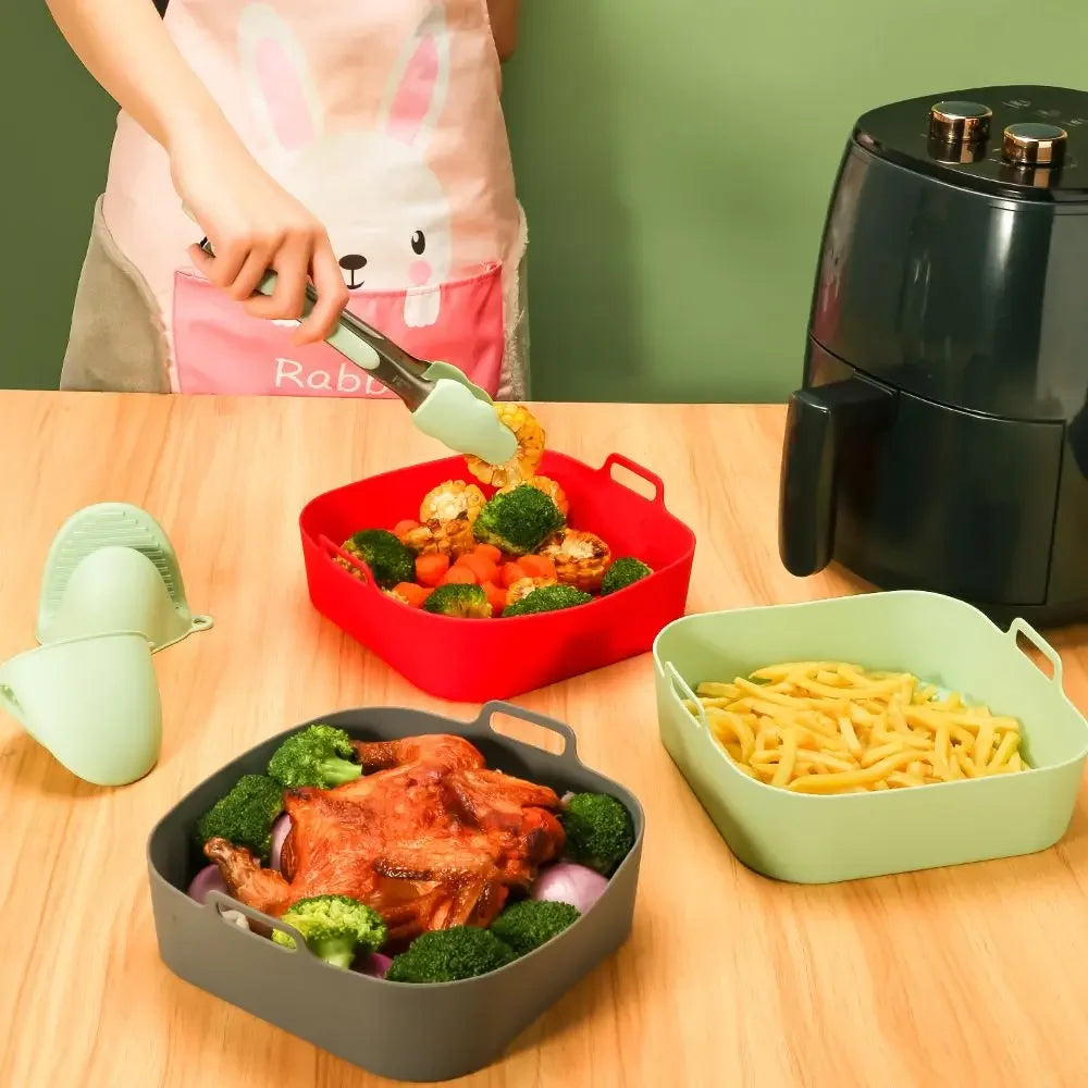 Silicone Air Fryer Baking Pan Square Reusable High Temperature Resistant Silicone Liner Insulation Mat Oven Baking Zpaxo