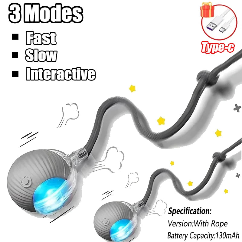 Interactive Cat Toys Automatic Rolling Ball Fake Tail Rechargeable Electric Pet Interactive Toy Dog Training Imitate Mouse Tail Zpaxo 2PCS Grey Tail Ball New Version