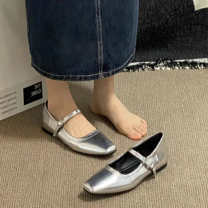 Flat Shoes for Women 2025 Spring and Autumn Silver Soft Sole Flat Mary Jane Women's Shoes Loafers Women Lolita Shoes for Women Zpaxo