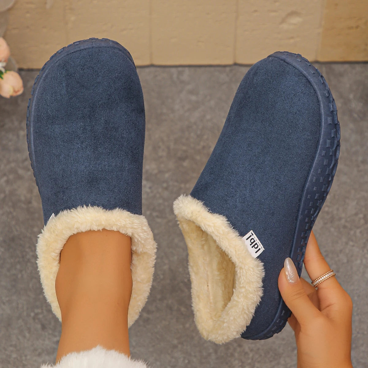 Women Snow Boots Wear Non-slip Wear-resistant Soft Bottom Warm Shoes Winter Cotton Slippers Plush Warm Thick Home Shoes Women Zpaxo Navy blue 36