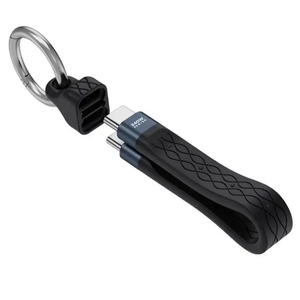 240W USB-C Keychain Cable 40Gbps Fast Charging & Data Transfer USB-C Charging Cable Zpaxo black