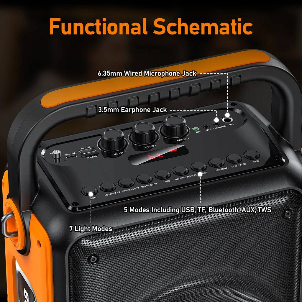 Fanfun S65 Portable Bluetooth Karaoke Speaker 2 Wireless Microphone