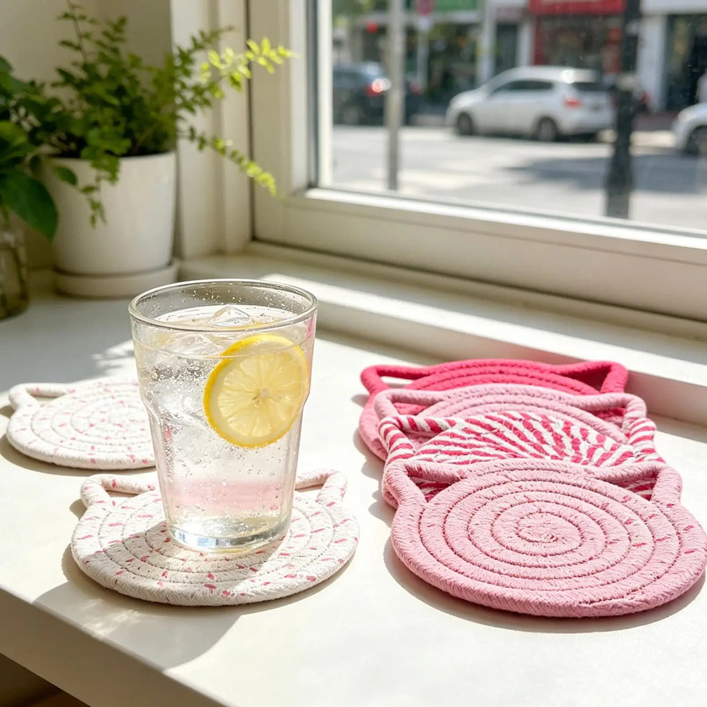 Drink Coasters 6 Cotton Absorbent Holder Coffee Cup Table Kitchen