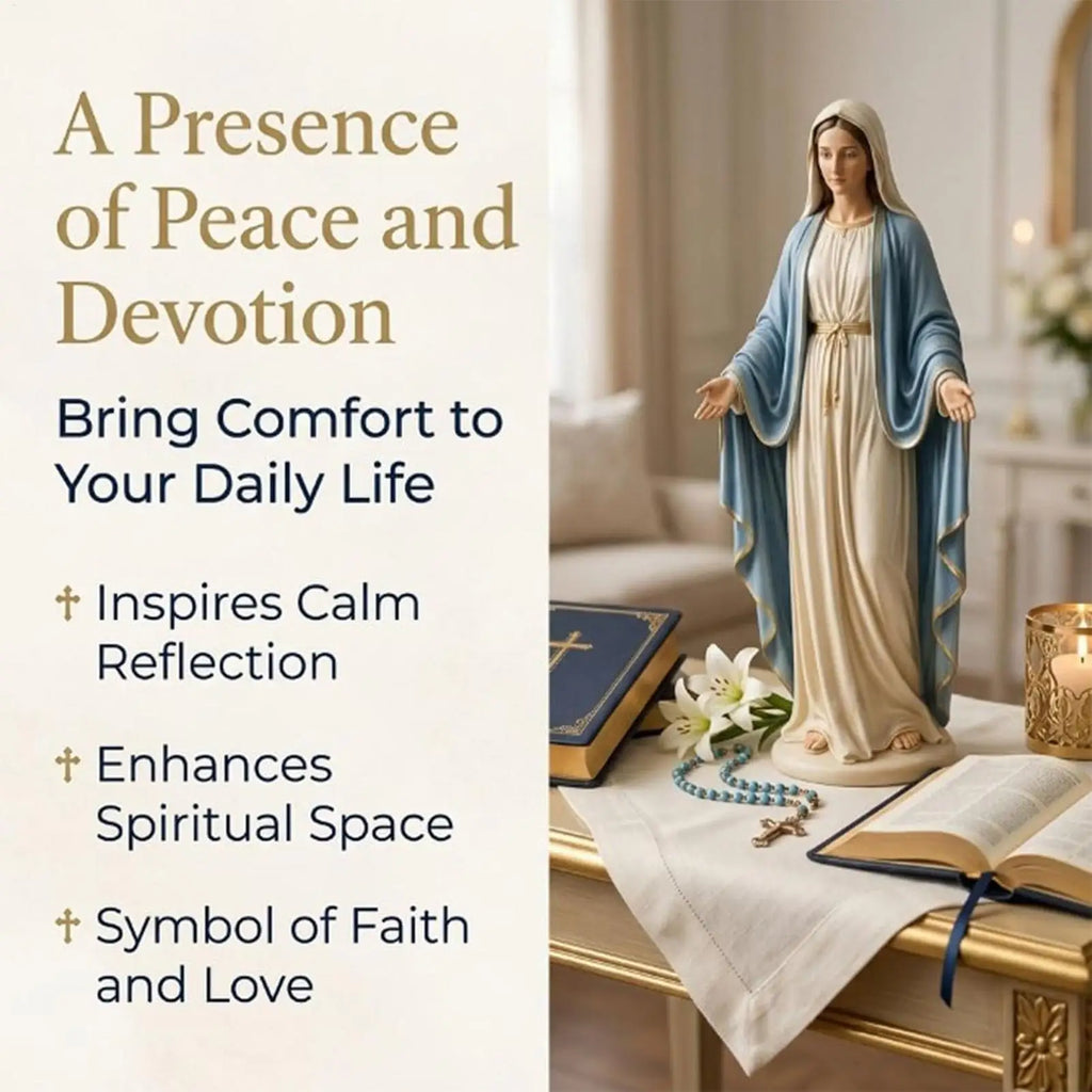 Mary Statue Open Arms Religious Figurine Resin Desk Ornament Home