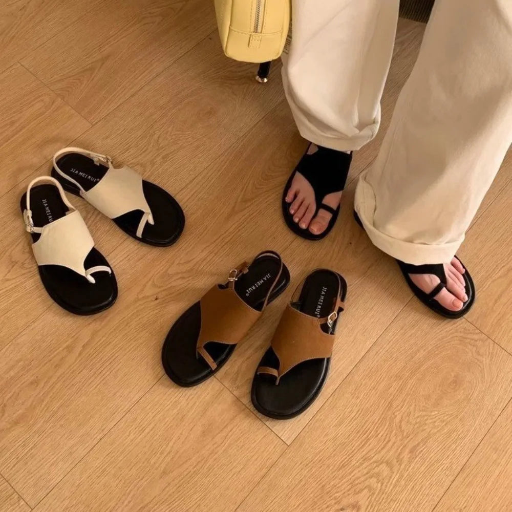 Suede Clip Toe Slingback Sandals Buckle Strap T-strap Side Air