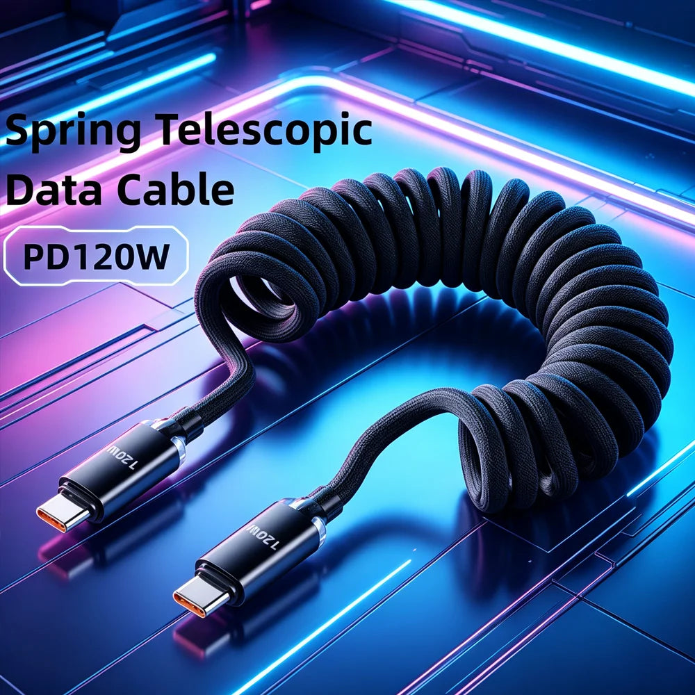 120W USB-C Fast Charging Spring Cable – iPhone Samsung Huawei USB-C Charging Cable Zpaxo