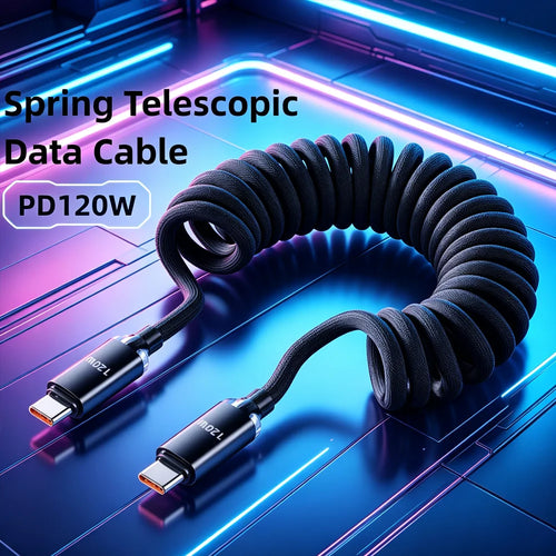 120W USB-C Fast Charging Spring Cable – iPhone Samsung Huawei USB-C Charging Cable Zpaxo