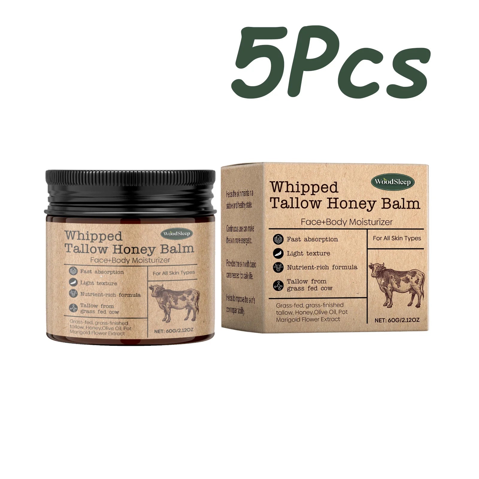 Whipped Beef Tallow Honey Balm Face & Body Moisturizer 60g Tallow Face Cream Zpaxo 300g Boxed