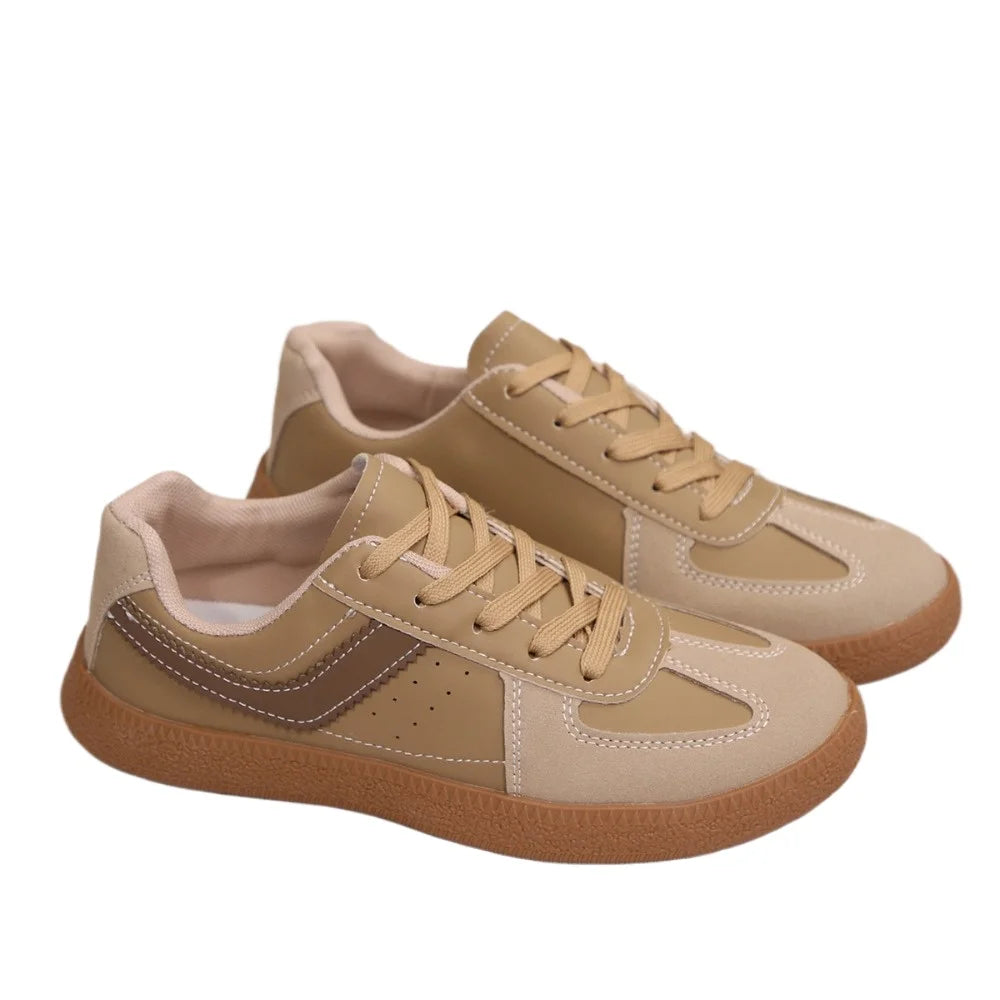 Women Sneakers Fashion Round Toe Casual Lace Up Shoes Patchwork Retro