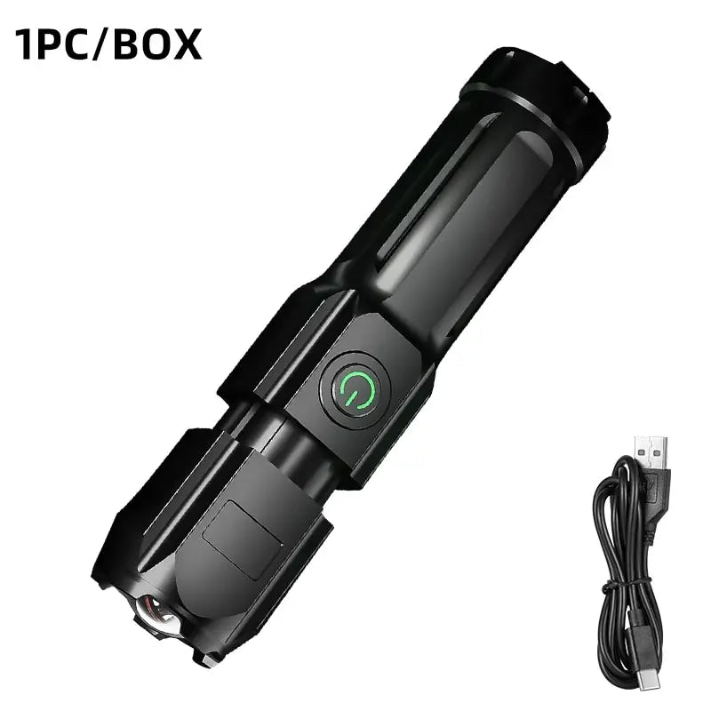 High Strong Flash Light Portable Rechargeable Spotlights High Power LED Flashlight Camping Ultra Powerful Flashlight Lamp Work Zpaxo Black