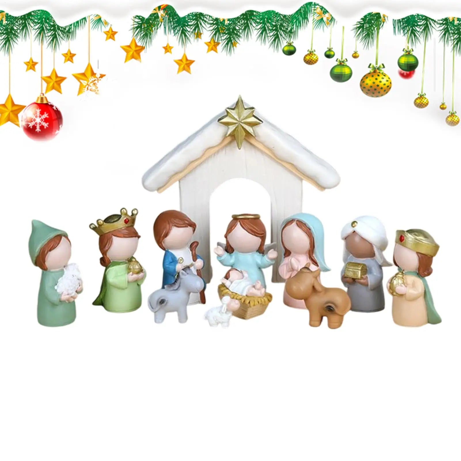 Christmas Nativity 12 Pieces Holy Family Manger Small Nativity Set Christmas Decor for Kids Adults Christian Desk Table Shelf Zpaxo