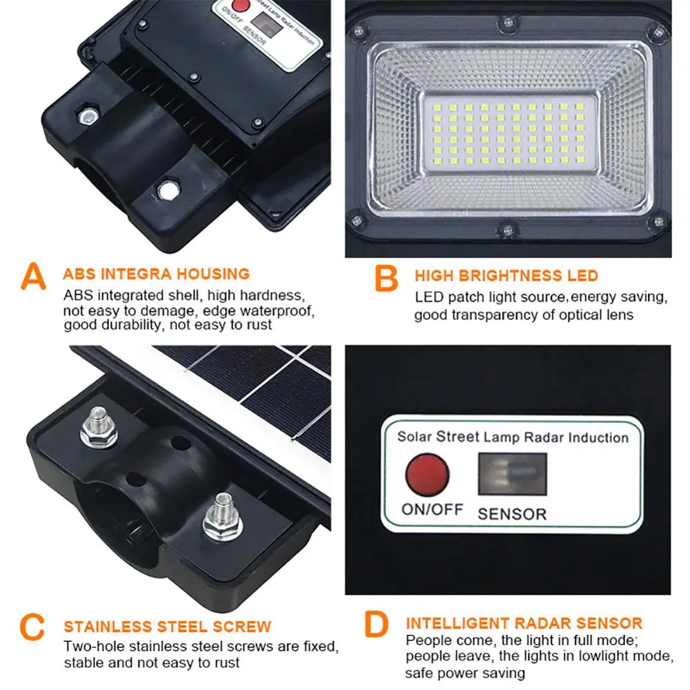 90W Solar Street Light PIR Motion Sensor Waterproof IP66 Wall Lamp Zpaxo